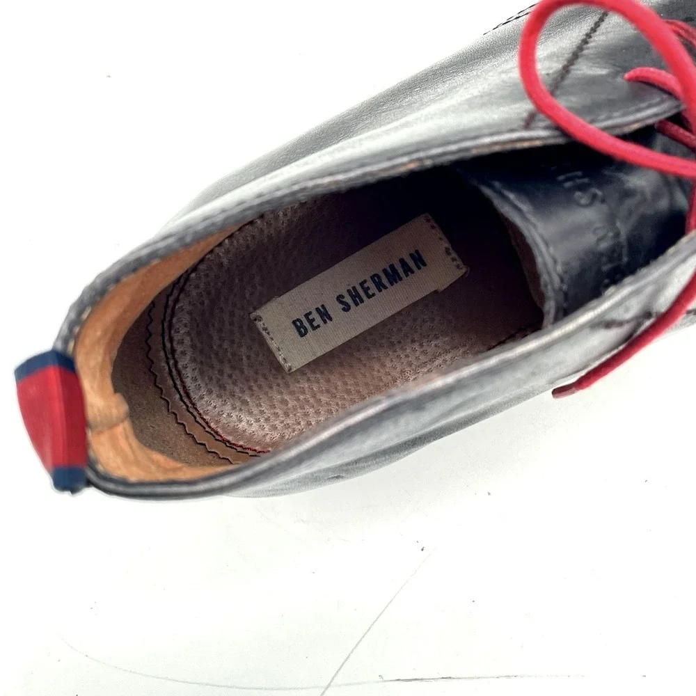 Ben Sherman 100% Genuine Leather Black Chukka Boots Men 10 Red Lace High Tops